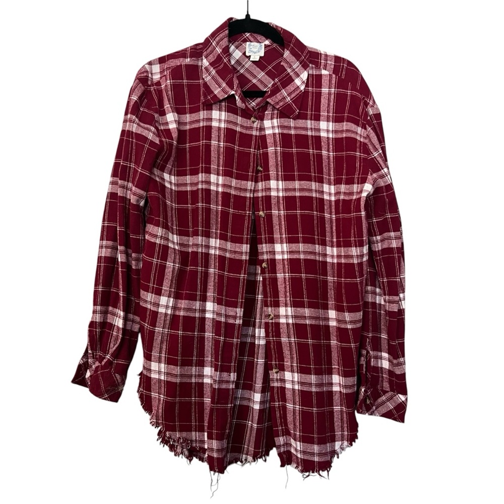 Women's Plaid Button-Up Shirt - Red and White